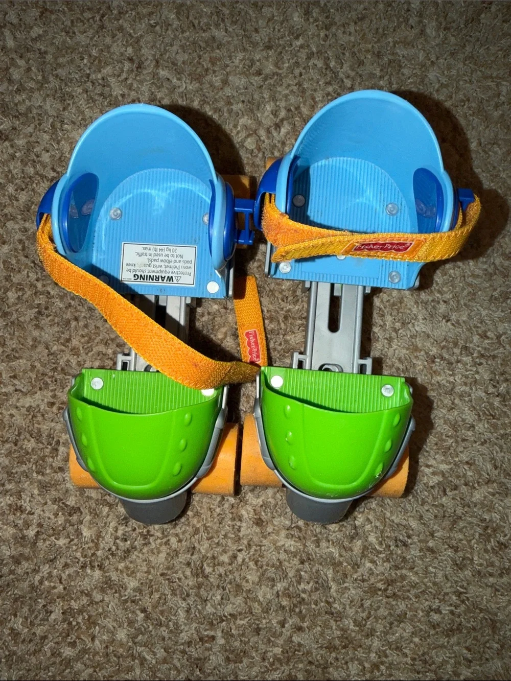 Vintage 2010 Fisher Price Blue & Green Roller Skates 1-2-3 Grow with Me Mattel